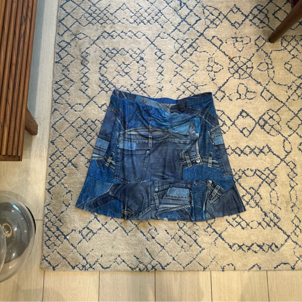 Miaou Denim Print Mesh Mini Skirt